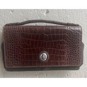 BRIGHTON Vintage Women's Crocodile Embossed Brown Leather Clutch Handbag